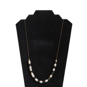 Black & White Sequins Lightweight Gold Toned Snake Chain Single Strand Necklace
